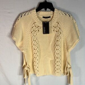 Lee & Birch Cream Knit Sweater with Lace Accents- Size Medium